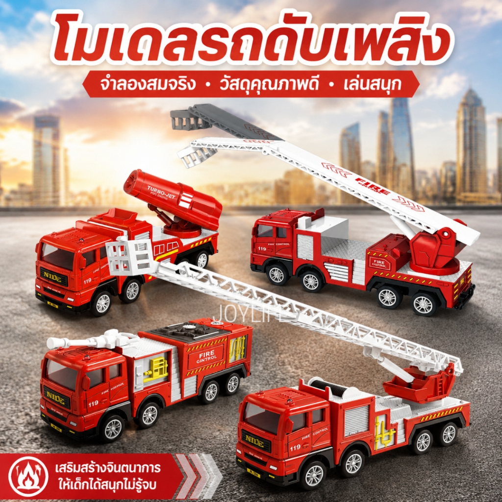 รถดับเพลิง มีลาน งานสวย โมเดลรถ รถของเล่น scale 1:55