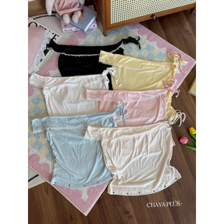 LindaaPlus-- 𝑳𝒐𝒍𝒍𝒚 𝒕𝒐𝒑 🍡✨ เสื้อปาดไหล่เชือกผูกข้างสาวอวบอ้วน แต่งลูกไม้ ติดอะไหล่ที่ชายเสื้อ เนื้อผ้ายืดลายไหมพรม