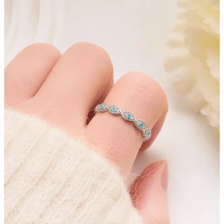 【พร้อมส่งจากไทย】Blue Evil Eye Ring แหวนตาปีศาจ บีบปรับขนาดได้ แหวนแฟชั่นลายวงรี ประดับคริสตัล CZ วัสดุเงินแท้ คุณภาพสูง