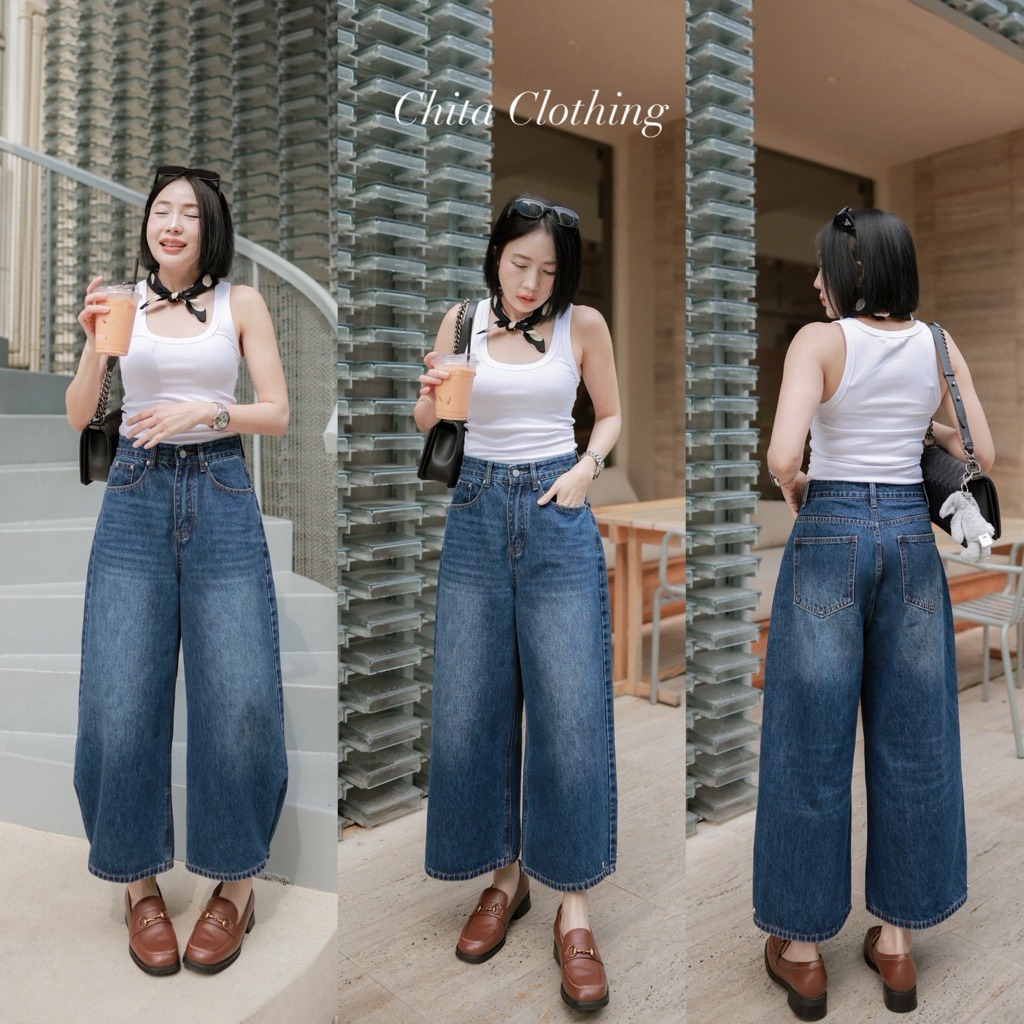 📍พร้อมส่ง📍🇰🇷FSY🇰🇷61918 Cropped Jeans 2in 1 กางเกงยีนส์ขากระบอก9ส่วน ใส่ได้2สไตล์เก๋คุ้มสุดๆ ปลายขาติดกระดุมได้