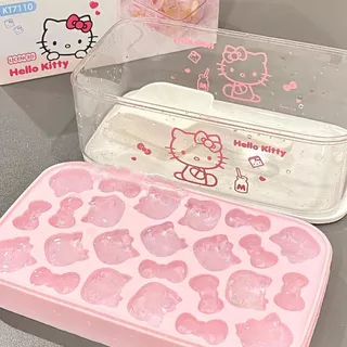 Hello Kitty Ice Mould พร้อมฝาปิดและถังเก็บน้ํา ชุดแม่พิมพ์น้ำแข็งซิลิโคน แม่พิมพ์น้ำแข็งเกรดอาหาร