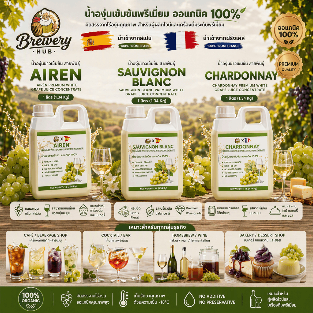 [AIREN, CHARDONNAY, SAUVIGNON BLANC] น้ำองุ่นเข้มข้น นำเข้า ออแกนิค 100%