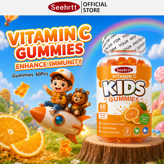 Seehrtt วิตามินซีกัมมี่ วิตามินเด็กอาหารเสริม บํารุงสมอง เด็กเสริมภูมิคุ้มกันVitaminC Gummy Kid's Supplement 100 Gummies