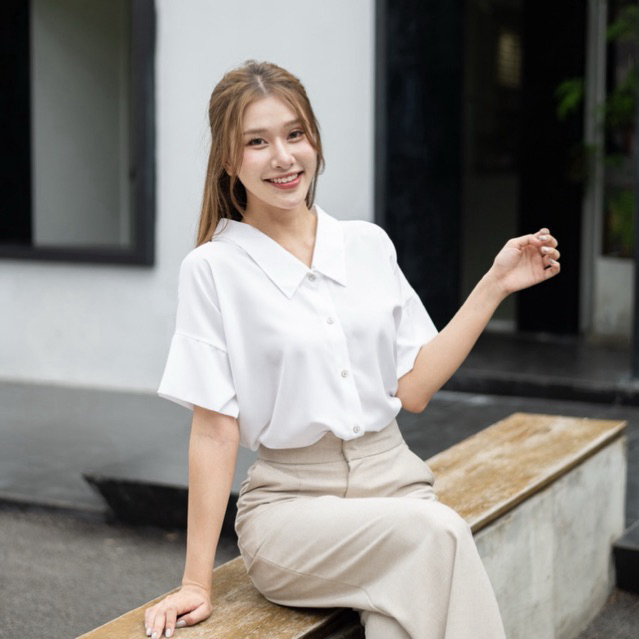 🚀มีส่งด่วน!!💥🇹🇭เสื้อเชิ้ตผูกโบว์หลัง สไตล์โอเวอร์ไซส์ใส่กำลังสวย #L154shop_w023