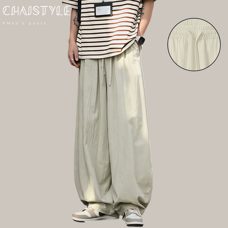 Chaistyle สไตล์ญี่ปุ่นสไตล์ชิวๆ กางเกงขายาวผู้ชาย หลวมสบาย ความรู้สึกห้อย การพักผ่อน กางเกงขากว้าง รุ่นบางสำหรับฤดูร้อน