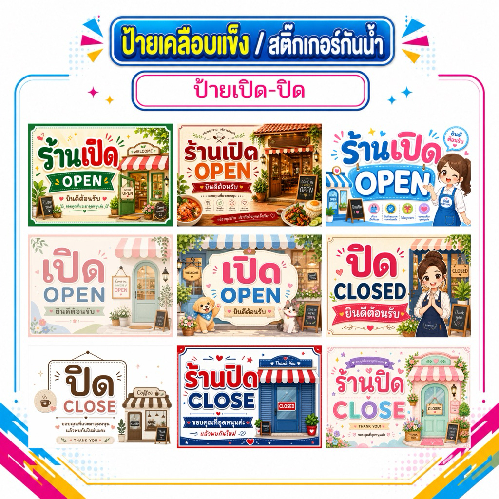 ป้ายเปิด- ปิด  / ป้าย OPEN / ป้าย CLOSE  ป้ายเคลือบแข็ง สติ๊กเกอร์กันน้ำ