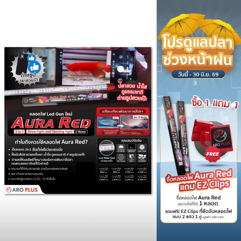 หลอดไฟ Aura Rad 2in1 Led  แบบ2 แถว สีแดง