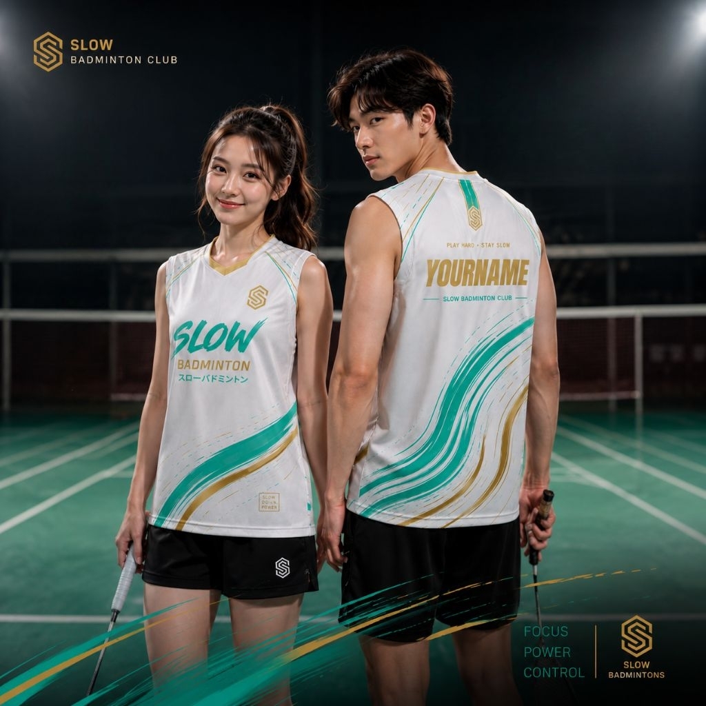 เสื้อแบดมินตัน SLOW  ไหล่สโลป ผ้า Premium Dry-Fit ระบายอากาศดี  📍ใส่ชื่อได้