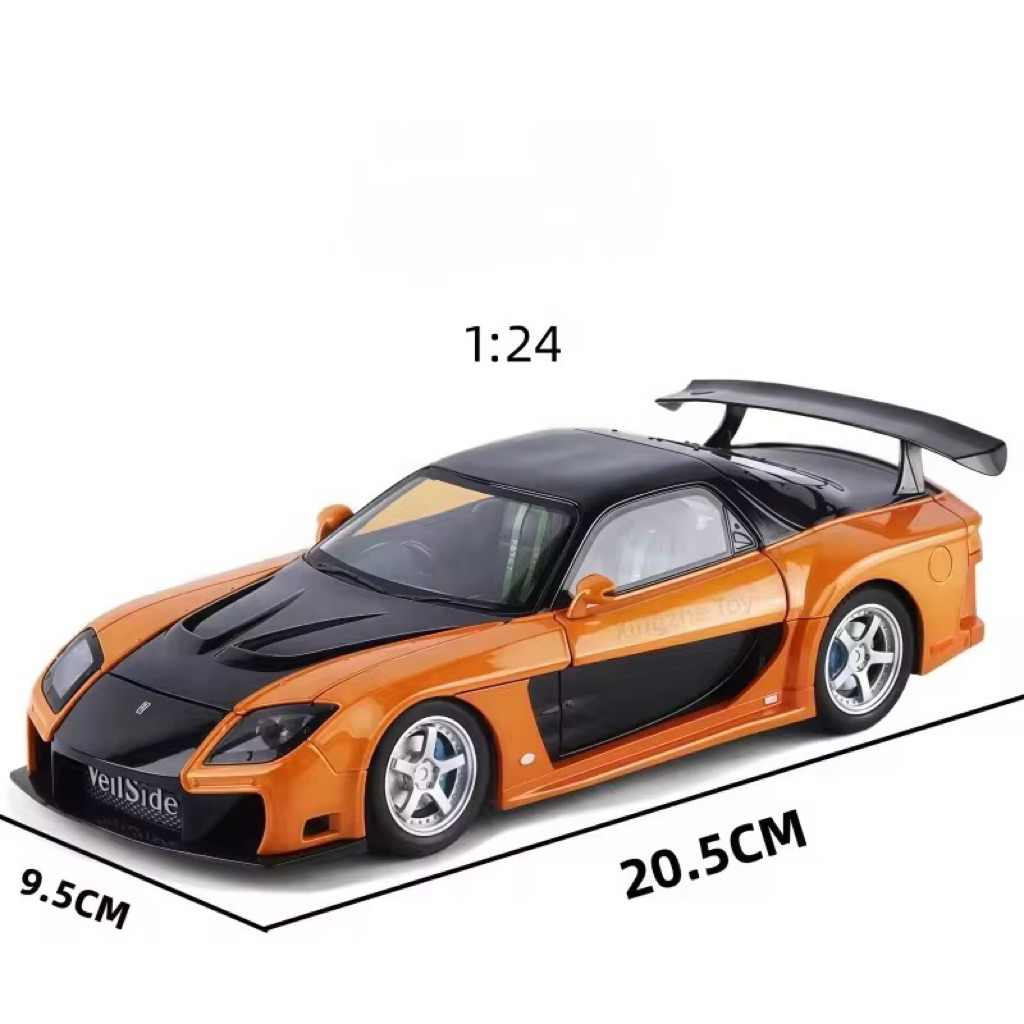 รถMazda RX-7(งานเหล็กไม่มีกล่อง)สเกล1:24 มีเสียงมีไฟประตูเปิด/ปิดได้รายละเอียดสวยสมจริงเป็นงานโมเดลตั้งโชว์ได้