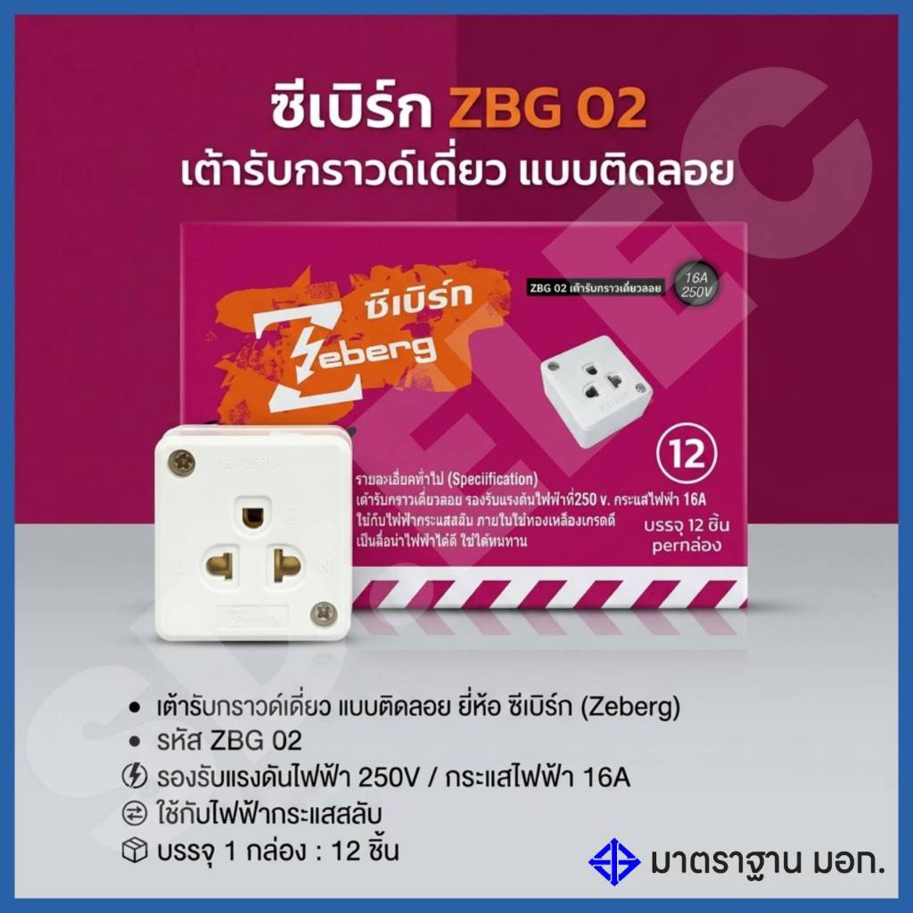 ZEBERG เต้ารับกราวด์เดี่ยวลอย ปลั๊กลอย ปลั๊กกราวน์เดี่ยวลอย ของแท้พร้อมส่ง (ราคาต่อ1ชิ้น ยกกล่องกด 12 ชิ้นนะครับ)