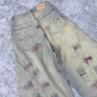 JINJEANS-3318 (XS-9XL) Barrel baggy Jeans กางเกงยีนส์ทรงหลวม กระบอกใหญ่ ขากว้าง สีมอสลาเต้ (Moss Latte)