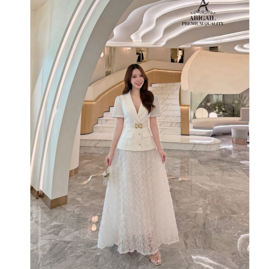 ABIGAIL Set- สาวworking womanเสื้อเบลเซอร์แขนกุด+กระโปรง