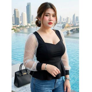 เสื้อใส่ทำงาน งานบุญ ไปวัด สาวอวบอ้วน แขนมุ้งจุดกำมะหยี่ สีดำ สีขาว สวยปิดพุงพลางหุ่น อก 46-56 นิ้ว