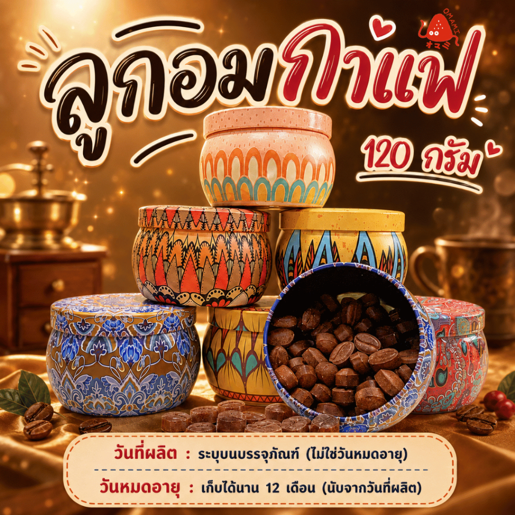 ลูกอมกาแฟอัดเม็ด กระปุก มี2แบบให้เลือก (50-120กรัม) แบบเคี้ยวและอม ไม่มีน้ำตาล มี16รส