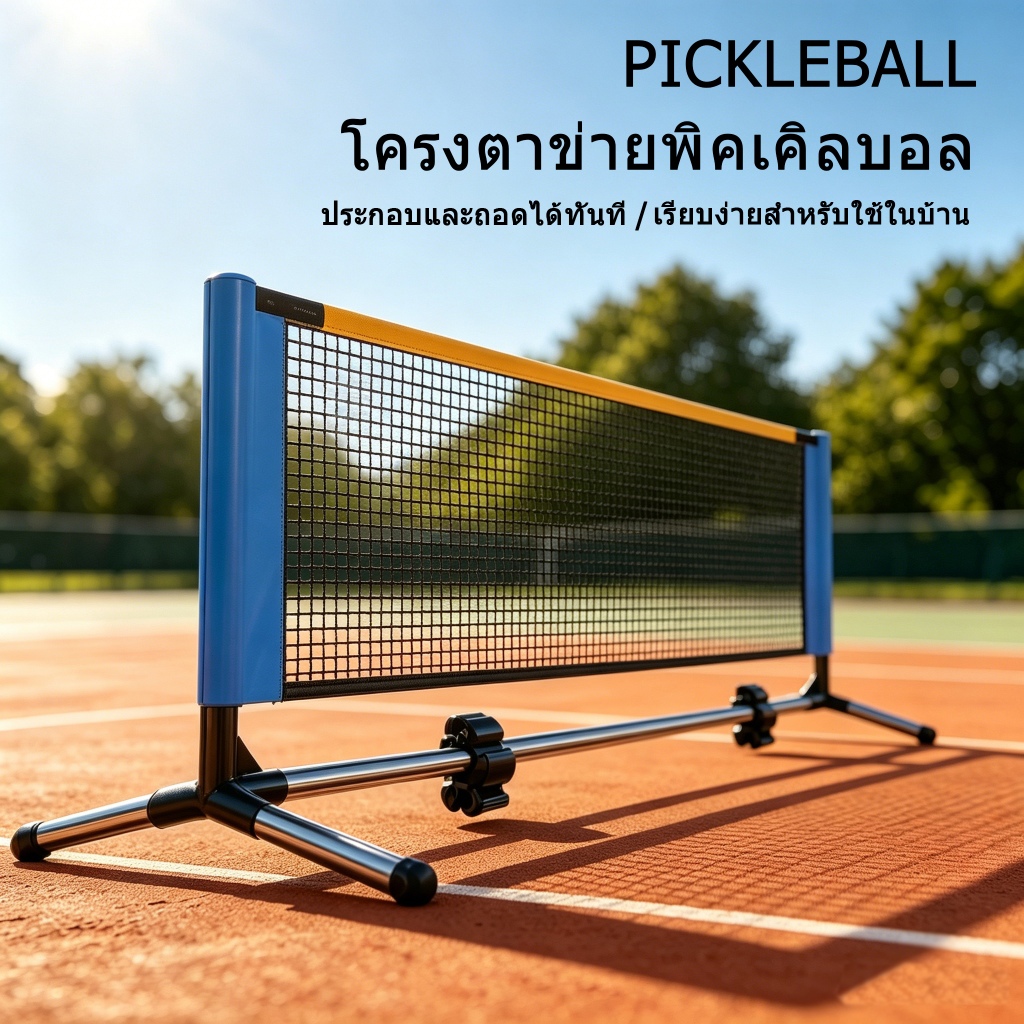 โครงตาข่ายพิคเคิลบอลพับได้แบบพกพา โครงตาข่ายเทนนิส ใช้ได้ทั้งในร่มและกลางแจ้ง ปรับระดับได้ ตาข่ายพิคเคิลบอล
