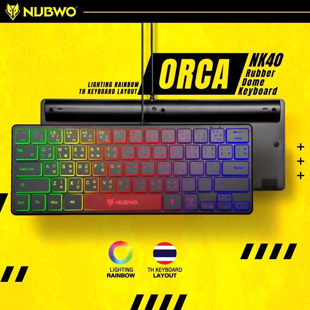 GAMING NUBWO NK-40 RUBBER DOME KEYBOARD คีย์บอร์ด เล่นเกม ขนาดพกพา KEYBOARD USB ตกแต่งไฟสวยงาม ขนาดเ
