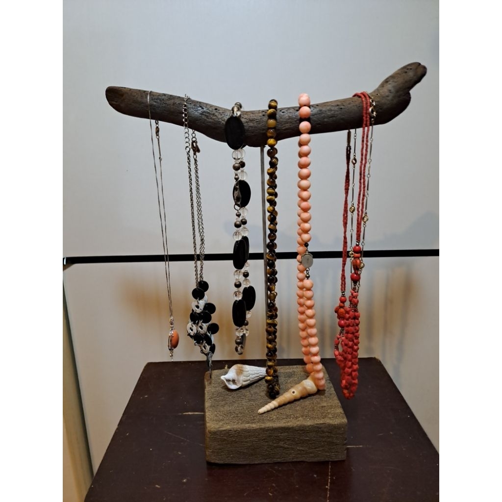 Unique handcrafted dark driftwood sculpture jewelry holder