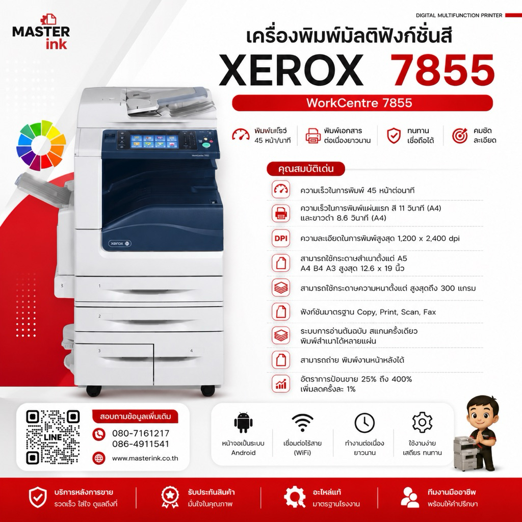 เครื่องถ่ายเอกสารสีใช้แล้ว Xerox 7855(แชทคุยก่อนสั่งซื้อ)