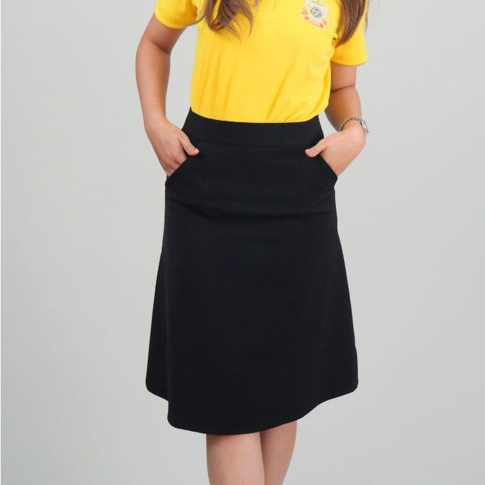 BYKK SKIRT กระโปรงทำงานทรง A 3 ชิ้น 2 กระเป๋า ผ้านาโน สีดำ กระโปรงครู กระโปรงข้าราชการ ใส่ทำงาน S-6XL