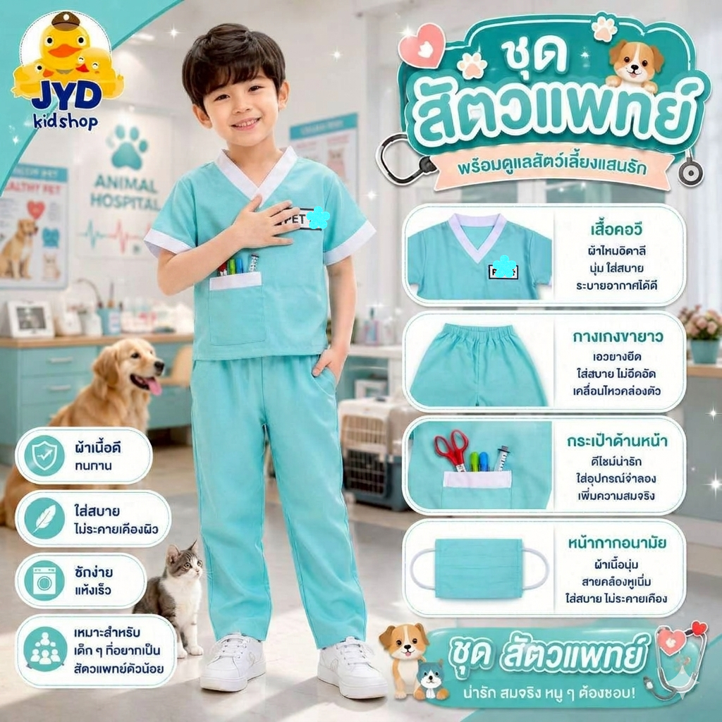 ชุดอาชีพเด็ก ส่งไวทันใจ ชุดสัตว์แพทย์เด็ก ชุดสัตว์แพทย์รุ่นจิ๋ว ชุดสัตว์แพทย์ตัวน้อย