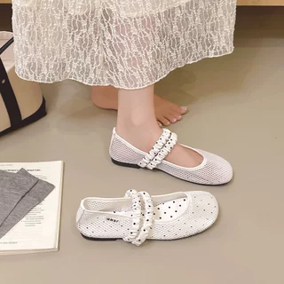 รองเท้าลำลองสไตล์คาวาอี้ผ้าตาข่าย มีลายจุดด้านในสวยงาม พื้นยางกันลื่น ใส่ประจำวันได้ 908