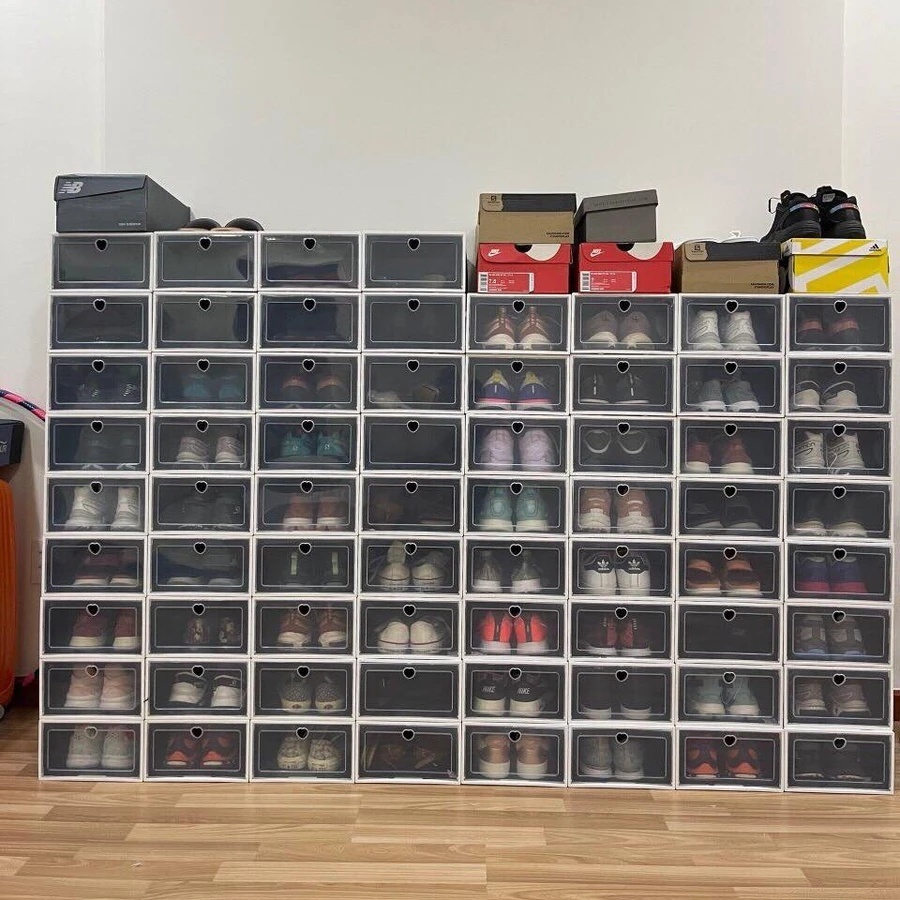 ซื้อ 6 แถม 6 กล่องใส่รองเท้าฝาใส กันฝุ่น ซ้อนกันได้ พับได้ พลาสติกหนา แข็งแรง พร้อมส่ง