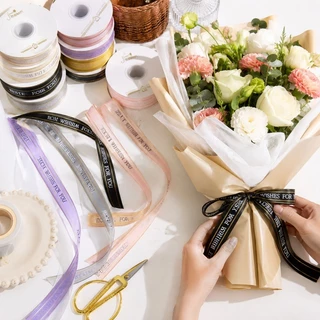 ริบบิ้นผ้าแก้วออแกนซ่า ขอบทอง หรูหรา สำหรับของขวัญ ช่อดอกไม้