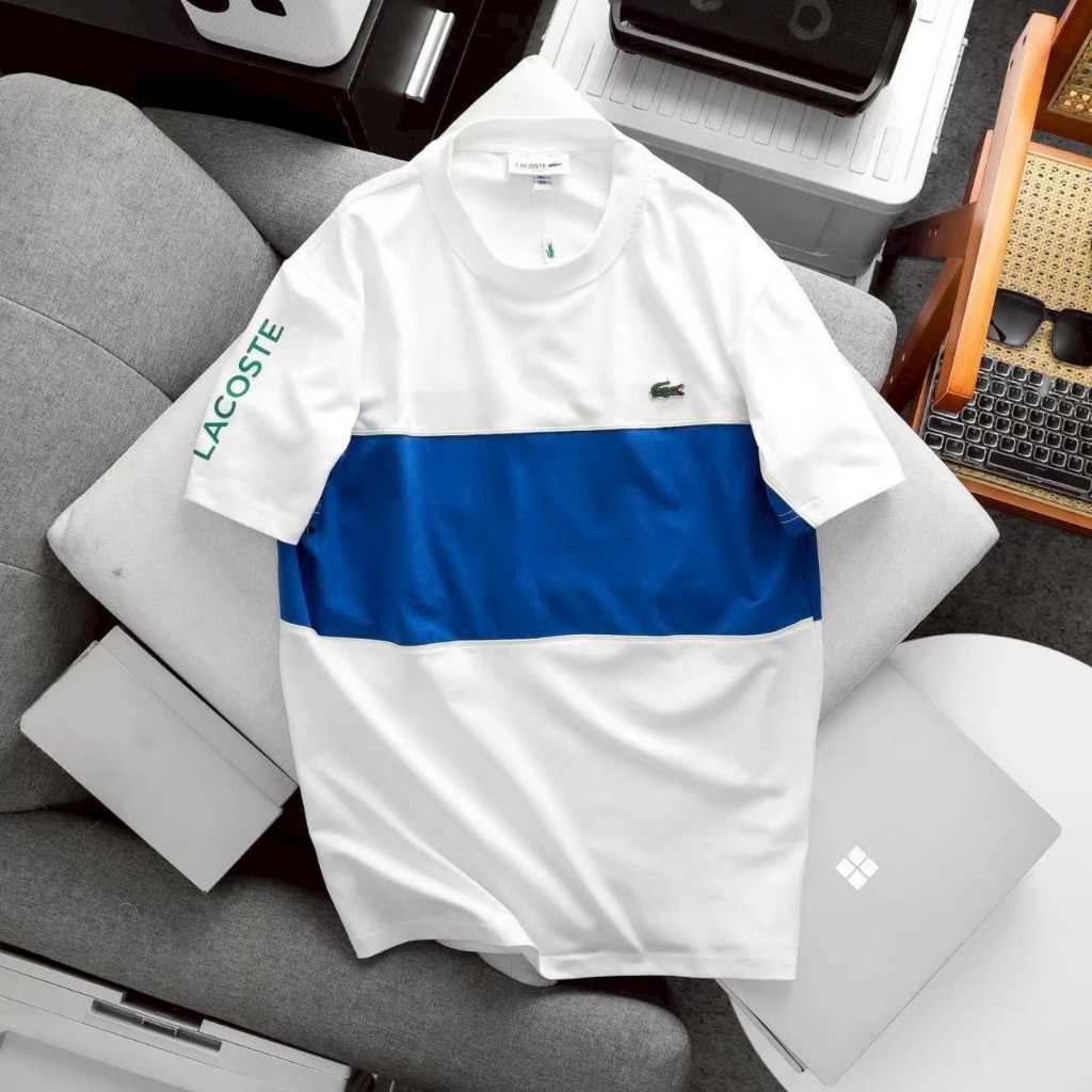 เสื้อยืด LACOSTE คอกลมแขนสั้นดีเทลแต่งสี 3 แถบป้ายครบ รูปที่ 3