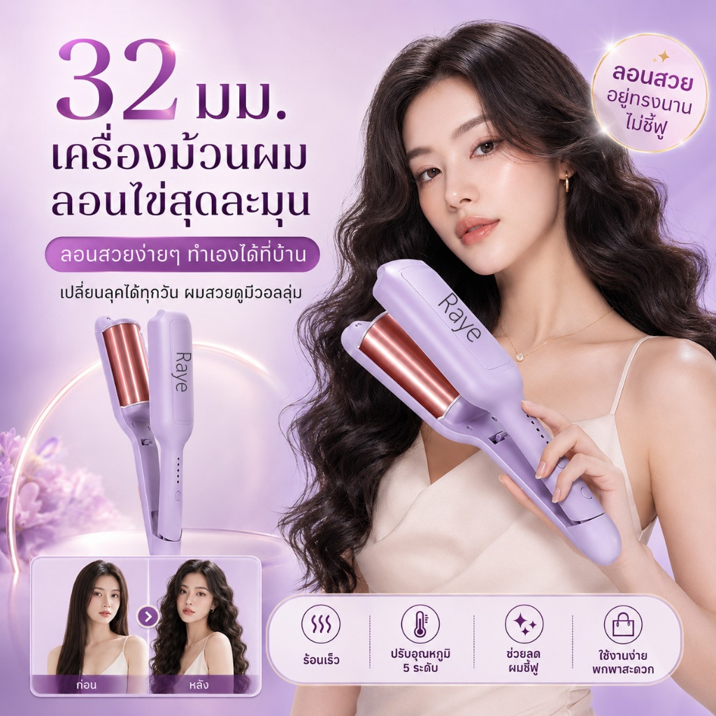 🔥【สินค้าพร้อมส่ง】 แกนม้วนผมอัตโนมัติ 32มม. ม้วนไว ไม่ทำร้ายผม ทรงผมยั่งยืน เหมาะมือใหม่คนขี้เกียจ