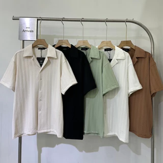 เสื้อเชิ้ตผู้ชายแขนสั้น ผ้ามีเท็กซ์เจอร์ลายในตัว รุ่น N135