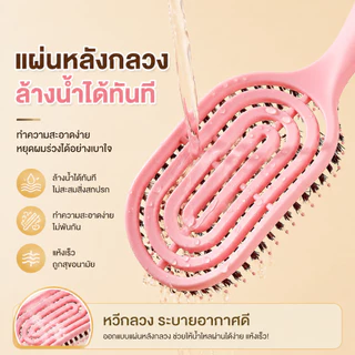 หวีกลวงขนหมูป่า หวีผม ไม่ทำให้ผมพันกัน หวีนวดศรีษะ ด้ามABS ผมเงางาม นวดดูแลรากผมเส้นผมหนังศรีษะ
