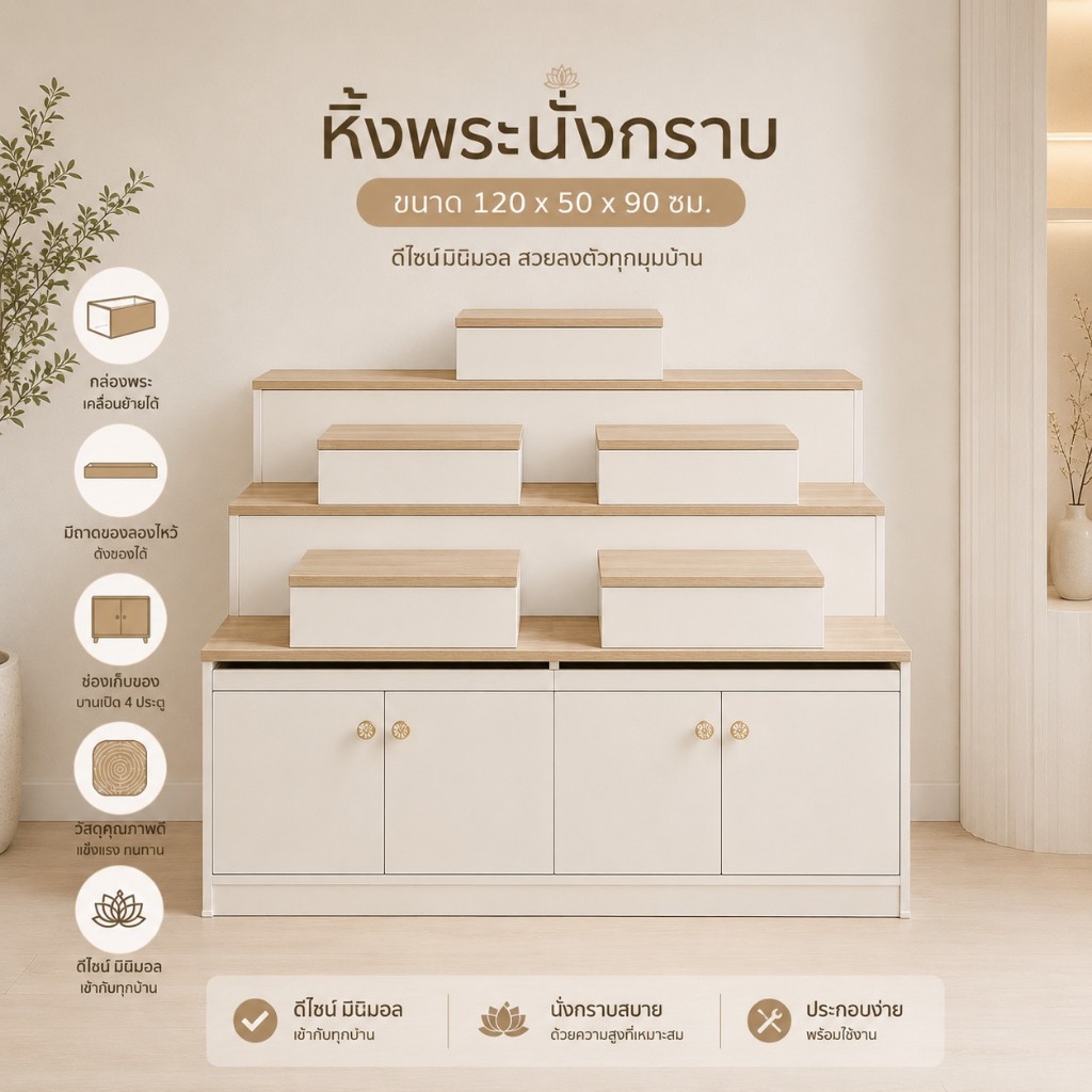 หิ้งพระนั่งกราบ กว้าง120*50*90ซม.