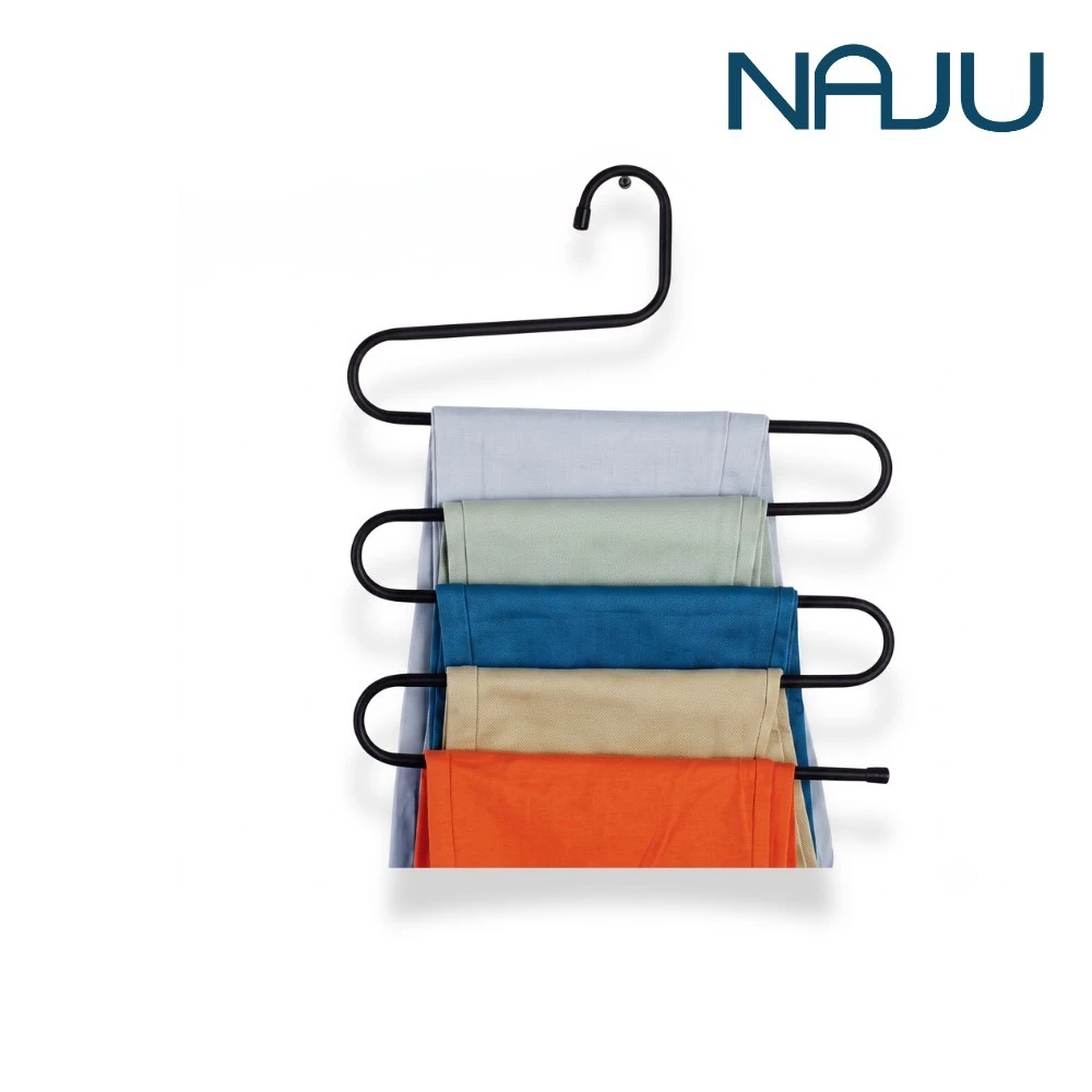 Naju ไม้แขวนกางเกง สแตนเลส ที่แขวนกางเกง 5 ตัว pants rack สำหรับกางเกง ผ้าพันคอ เนคไทล์ ประหยัดพื้นที่ ภายในตู้เสื้อผ้า
