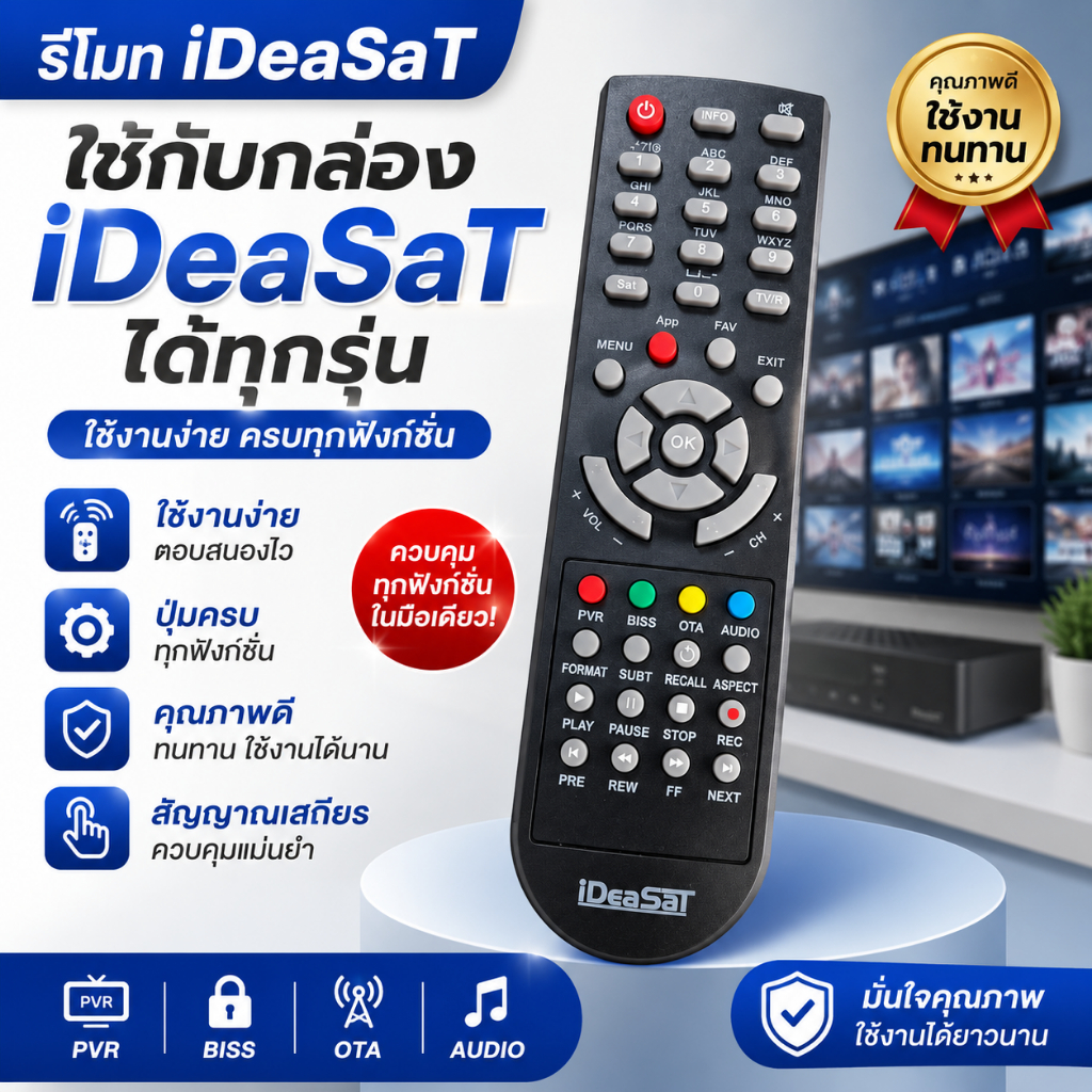 รีโมท รีซีฟเวอร์ iDeaSaT HD (ใช้กับกล่องดาวเทียม EGO B4 HD )