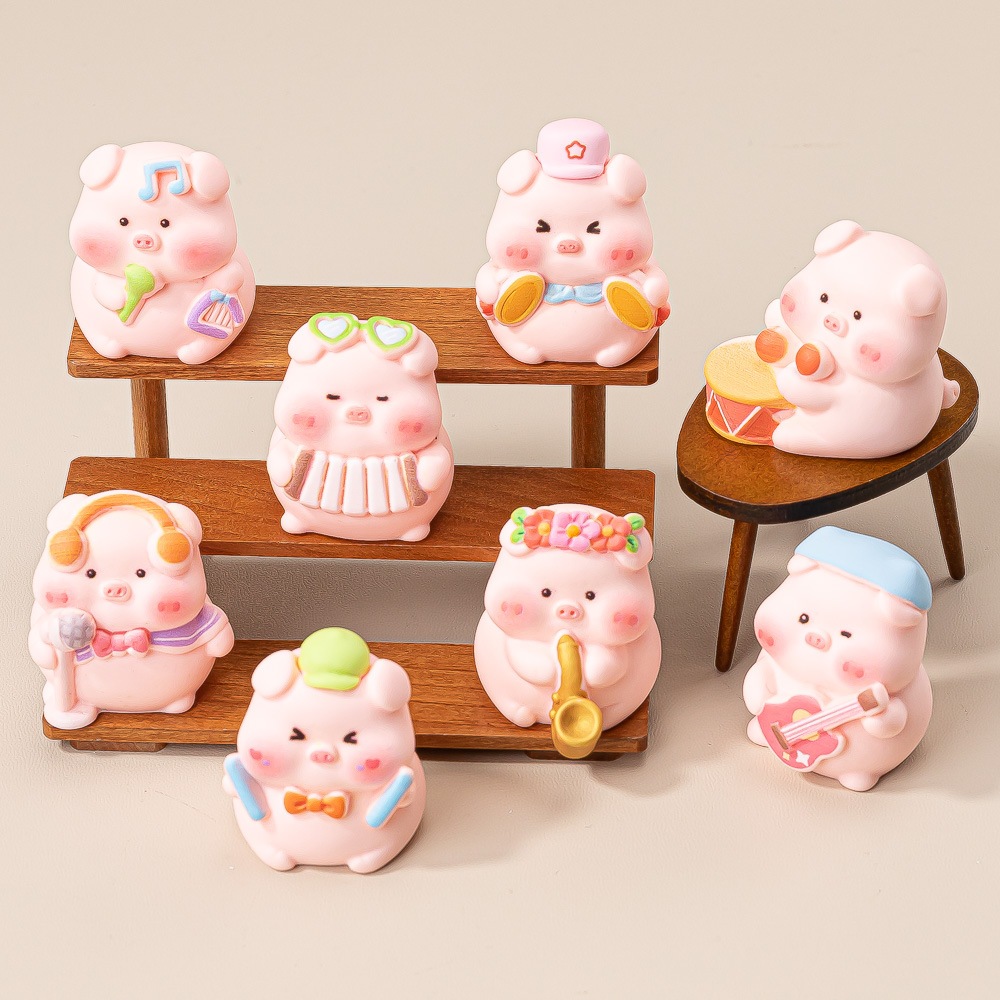 พร้อมส่ง ของตกแต่ง สะสม DIY หมูดนตรี (1 SET 8 ตัว)