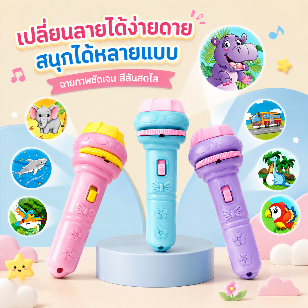 ของเล่น ไฟฉายโปรเจคเตอร์ 24 รูปแบบ การศึกษาปฐมวัย รับรู้ภาพ
