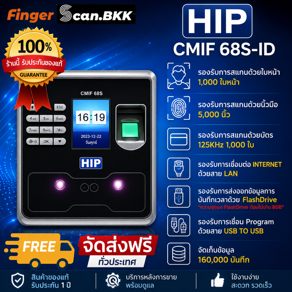 HIP CMIF68S-ID เครื่องสแกนนิ้ว  สแกนใบหน้า บันทึกเวลาทำงาน  รองรับการอ่านบัตร