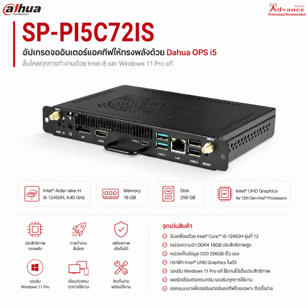 Dahua OPS PC Module รุ่น SP-PI5C72IS (Win 11 Pro แท้) Intel Core i5-12450H / RAM 16GB / SSD 256GB สำ
