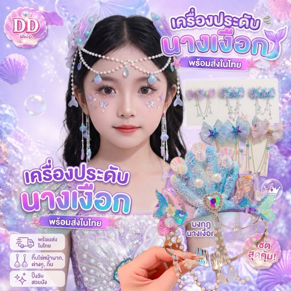 กิ๊ฟจีน กิ๊บจีนโบราน กิ๊ฟติด ผมเด็กผู้ใหญ่มงกุฎเด็ก นางเงือก เจ้าหญิง เครื่องประดับผมแฟชั่นเด็ก(พร้อมส่งในไทย)
