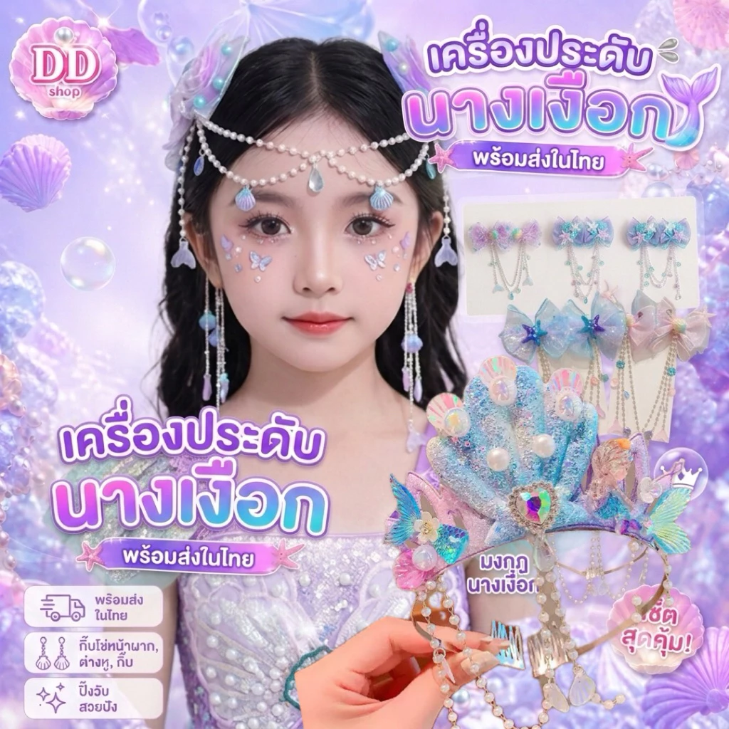 กิ๊ฟจีน กิ๊บจีนโบราน กิ๊ฟติด ผมเด็กผู้ใหญ่มงกุฎเด็ก นางเงือก เจ้าหญิง เครื่องประดับผมแฟชั่นเด็ก(พร้อมส่งในไทย)