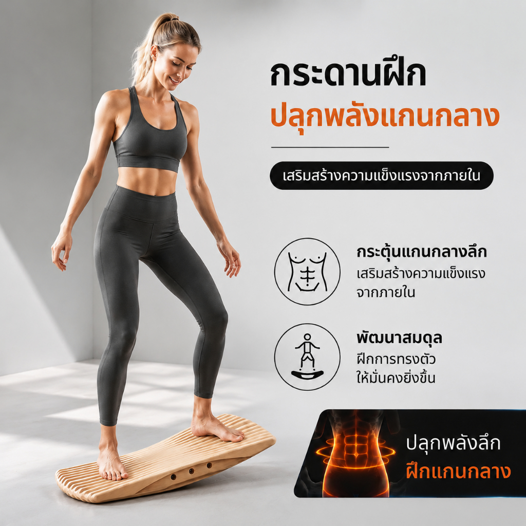 Balance Board แผ่นกระดานทรงตัวไม้ ฝึกการทรงตัว เสริมสมดุลร่างกาย อุปกรณ์ออกกำลังกาย ใช้ได้ที่บ้านและออฟฟิศ