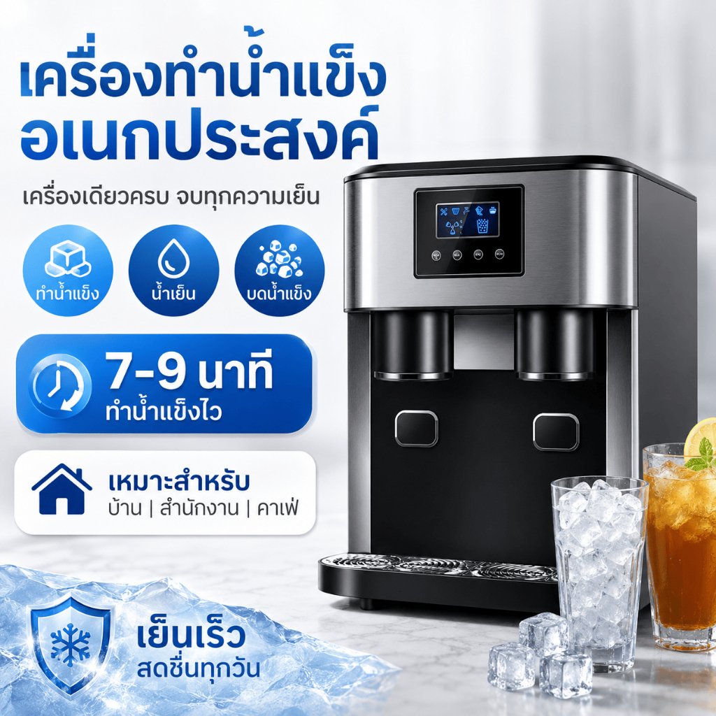 3-in-1 ตู้กดน้ำ น้ำร้อน/น้ำเย็น พร้อมเครื่องทำน้ำแข็งในตัว ติดตั้งง่าย