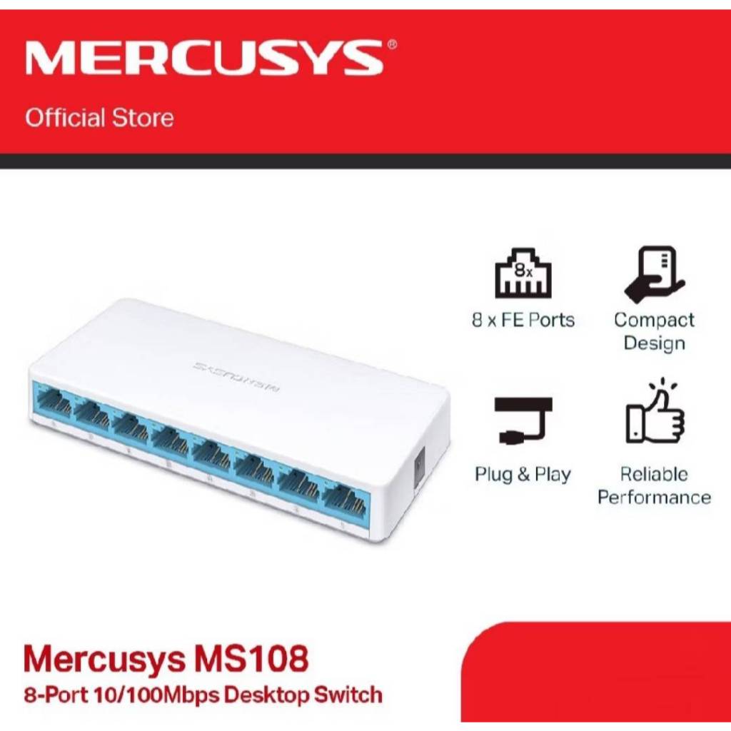 SWITCH (สวิตช์) MERCUSYS MS108 - 8 PORTS 10/100Mbps DESKTOP SWITCH (HUB LAN)