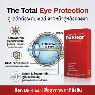 Dii Klear เสริมอาหารดูแลดวงตามองชัดเจน-สว่างใส ซื้อ 3 กล่อง (box/30เม็ด) ฟรีแก้วน้ำ OTO 2ใบคละสี