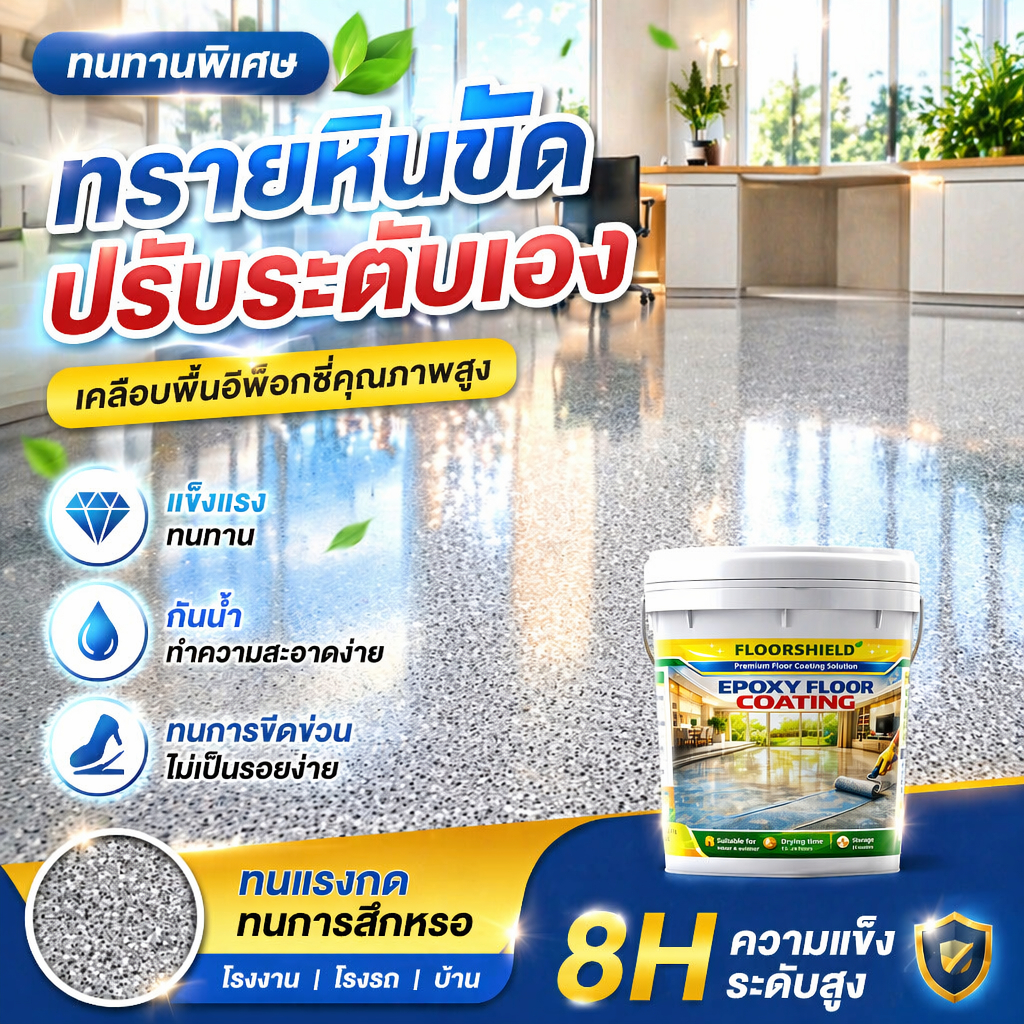 สีทาพื้นลายหินอ่อน สีอีพ็อกซี่ทาพื้นปูน 12IN1 5กก แถมอุปกรณ์ฟรี กันฝุ่น กันชื้น กันน้ำ หลายสี ใช้ได้กับพื้นทุกชนิด