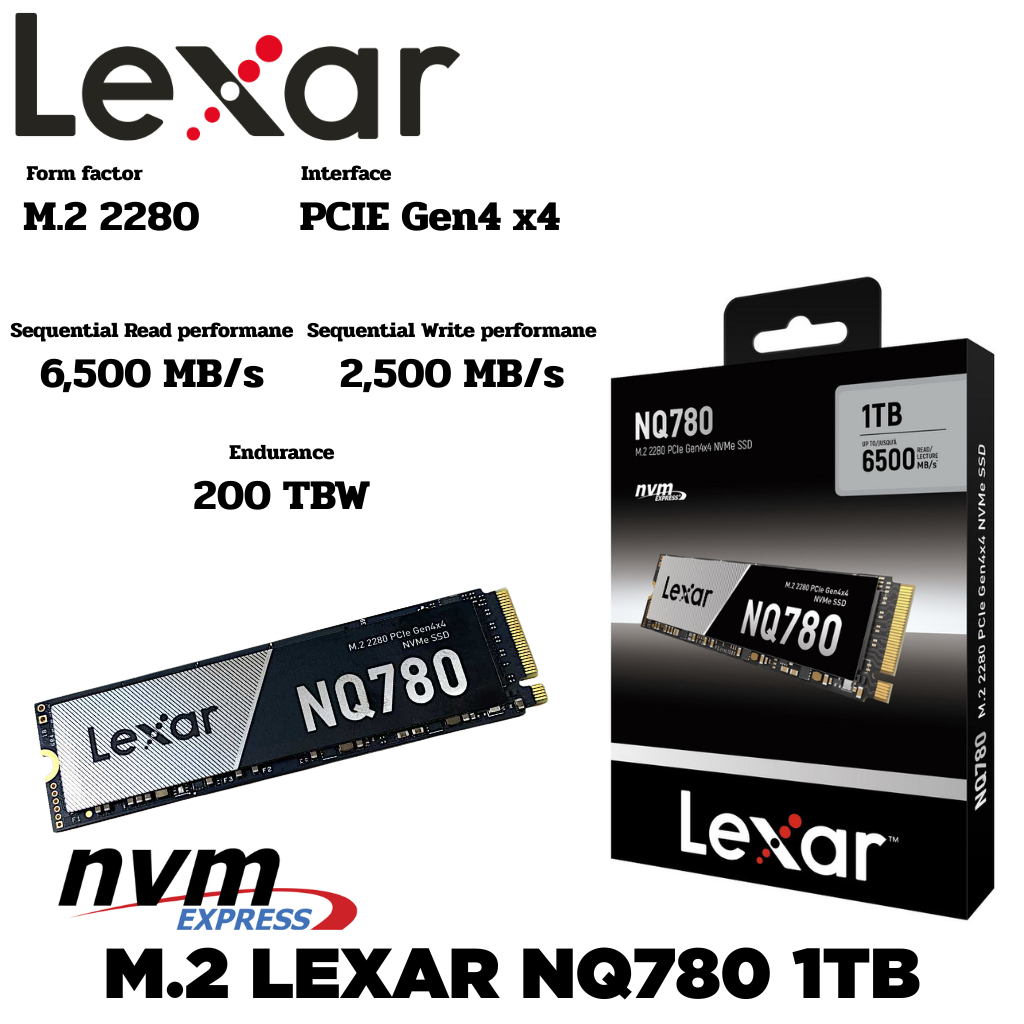 M.2 1TB SSD (เอสเอสดี) Lexar NQ780 M.2 2280 PCIe Gen 4×4 NVMe SSD