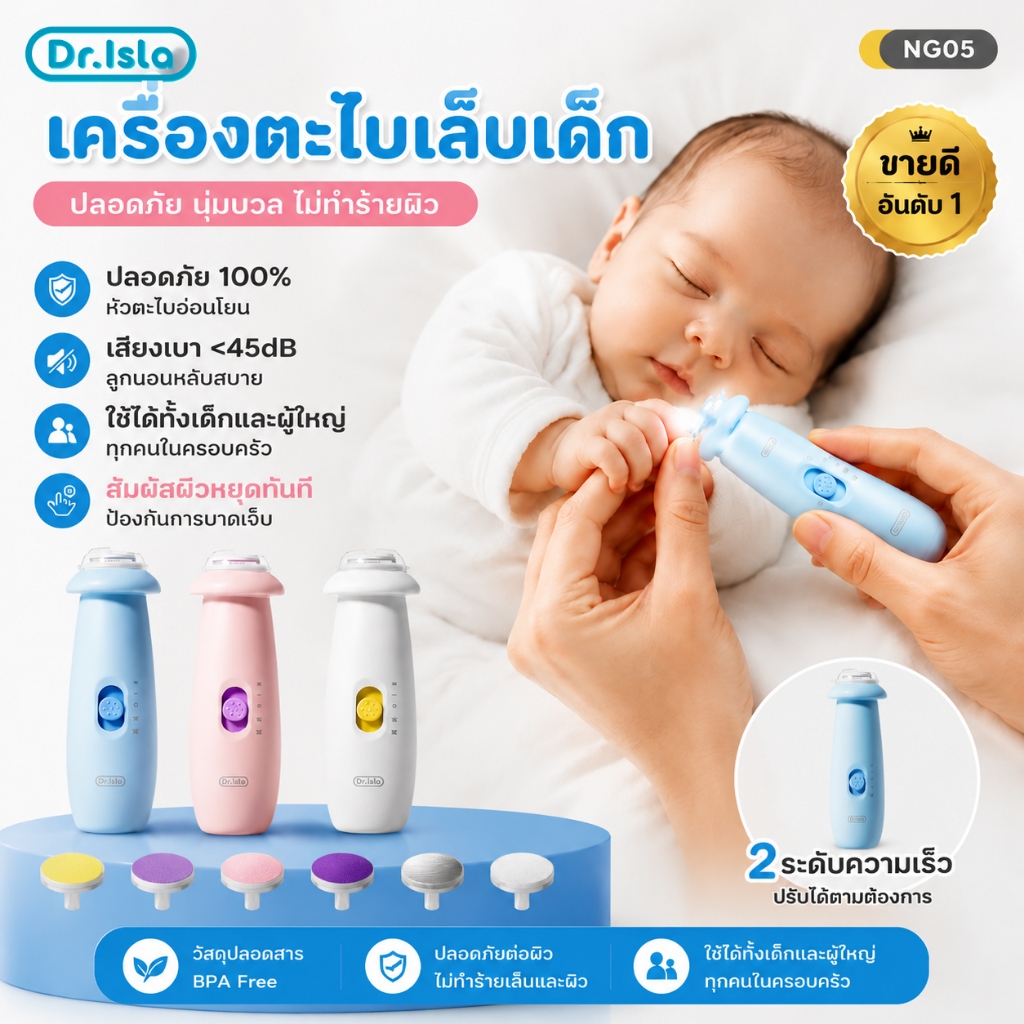 Dr.isla กรรไกรตัดเล็บเด็กไฟฟ้า มีไฟLED กรรไกรตัดเล็บ ชุดตัดเล็บเด็ก กรรไกรตัดเล็บเด็ก NG05