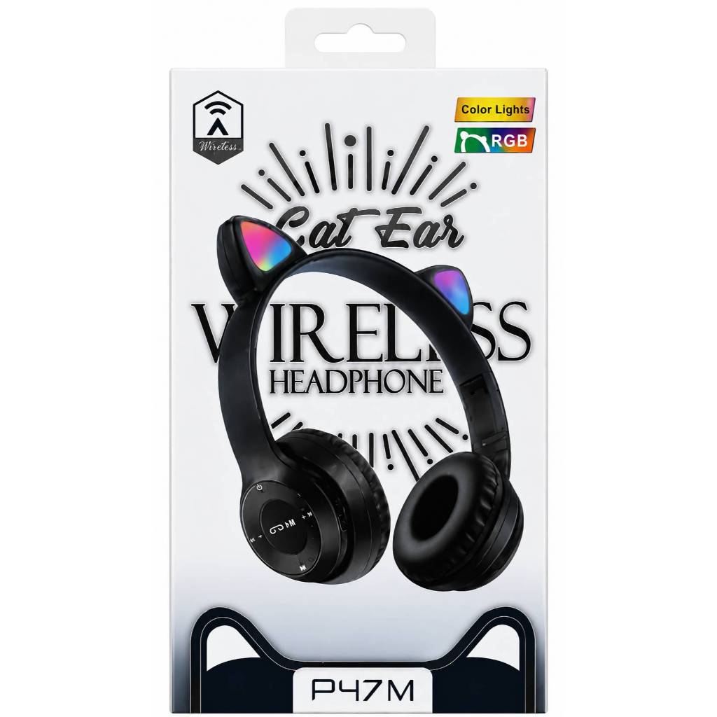 หูฟังบลูทูธไร้สาย Cat Ear P47M พร้อมไฟ RGB Wireless Headphone แบบครอบหู พับเก็บได้