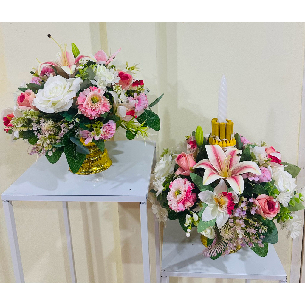 พานพุ่มพานไหว้ครูดอกไม้ประดิษฐ์1คู่