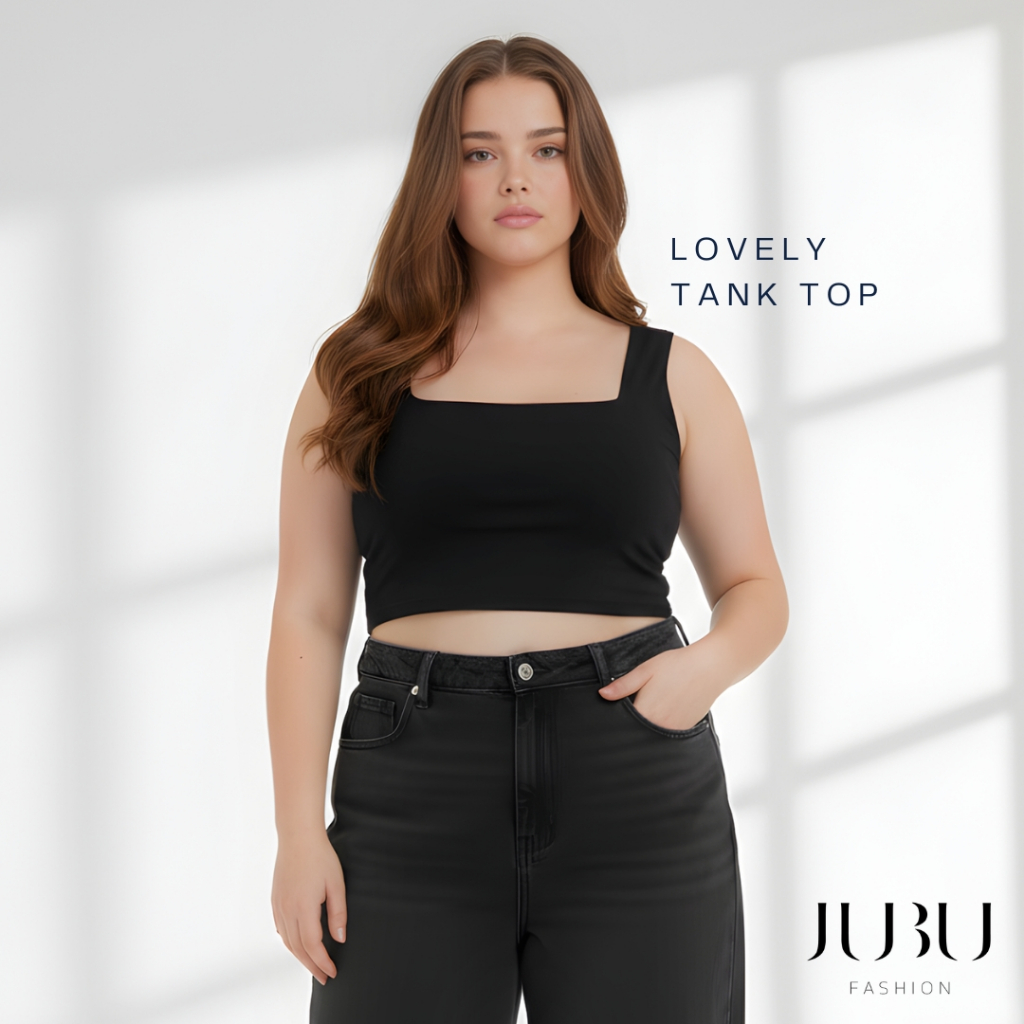 JUBUFASHION (ไม่มีฟองน้ำ)เสื้อกล้ามคอเหลี่ยมสาวอวบ ผ้าเรย่อน ซับใน2ชั้น อก35-50นิ้ว ส่งด่วน#489